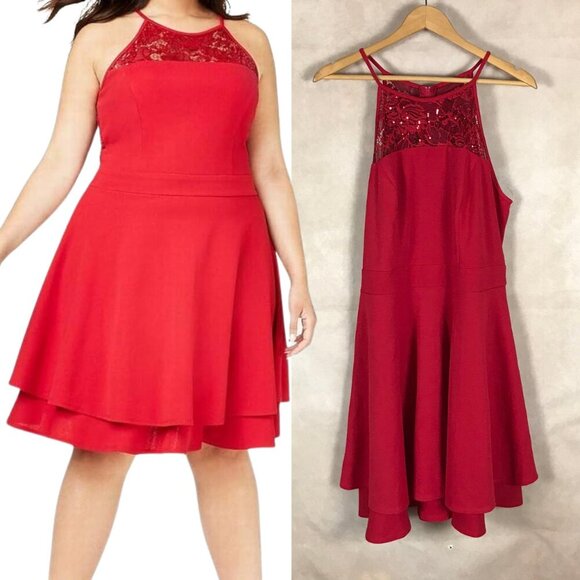 EMERALD SUNDAE Red Lace Top Fit and Flare Dress NEW Size 1X - Picture 1 of 11